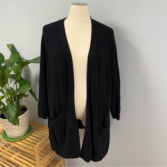 Old Navy Longline Open Front Sweater Plus 3X Black Cardigan Ribbed Cozy Pockets - Picture 4 of 9